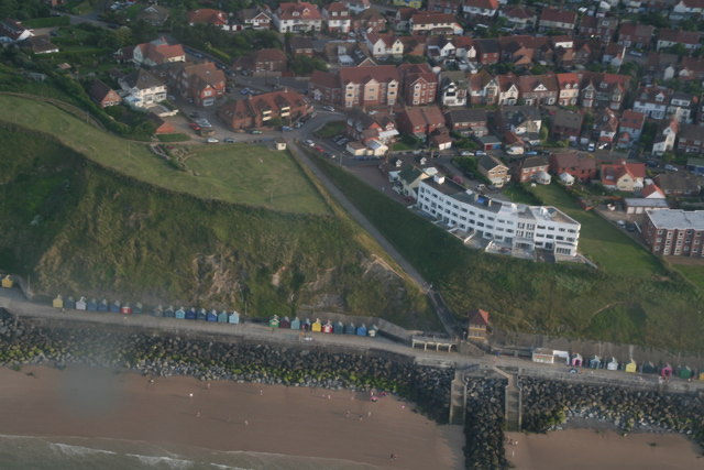 Aerial view of Sheringham where the town meets the beach