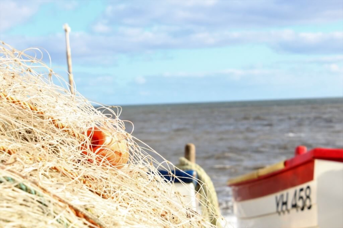 Fishing net and buoy on a Sheringham crab boat