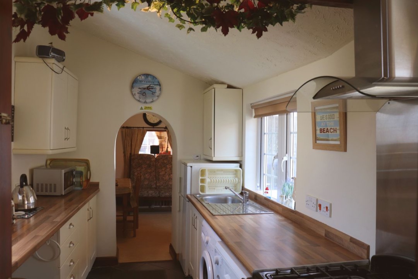 The kitchen at Splashpoint, looking through to the dining room